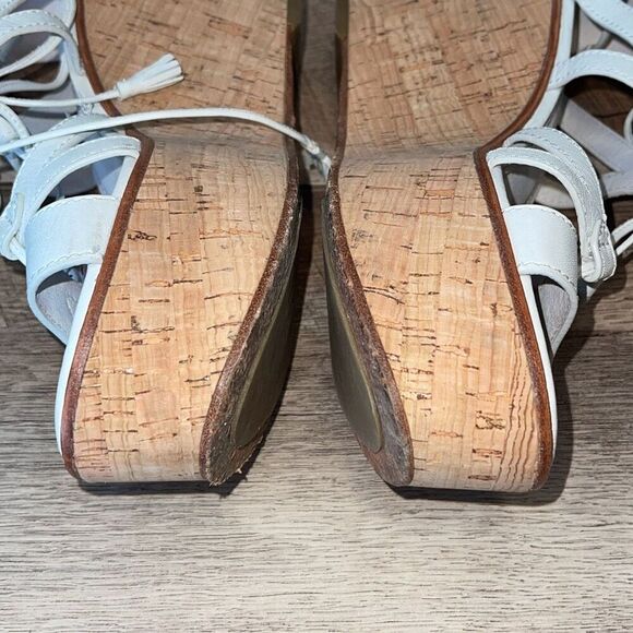 Frye Womens Heather Lace Up Tassel Cork Wedge Gladiator Sandals White Tan Size 6 - Picture 11 of 11